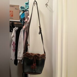 Classic Black and Brown Drawstring Bucket Bag - Women